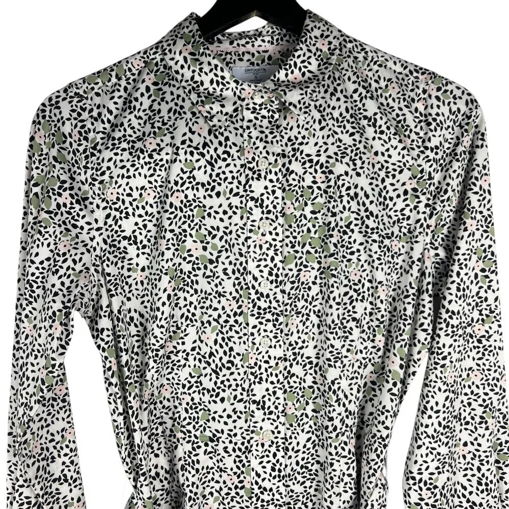 UNTUCKit for Her Phoebe Floral Belted Long Sleeve Shirt Dress in White Size 6 - Picture 2 of 10